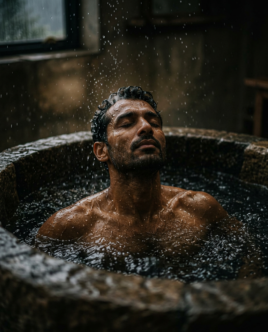 Bare feet on cold wet stone